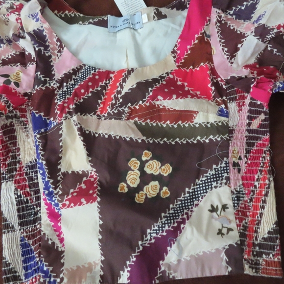 NWT Never a Wallflower Patchwork Smocked Long Sleeve Crop Top Sz XS - Picture 2 of 5
